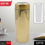 Stainless Steel Water Bottle With Foldable Spoon & Handle Easy To Carry, Leak Proof, Rust Proof, Hot & Cold Drinks, Gym Sipper Bpa Free Food Grade Quality, Steel Fridge Bottle For Office / Gym / School (420 Ml Approx) - Image 2