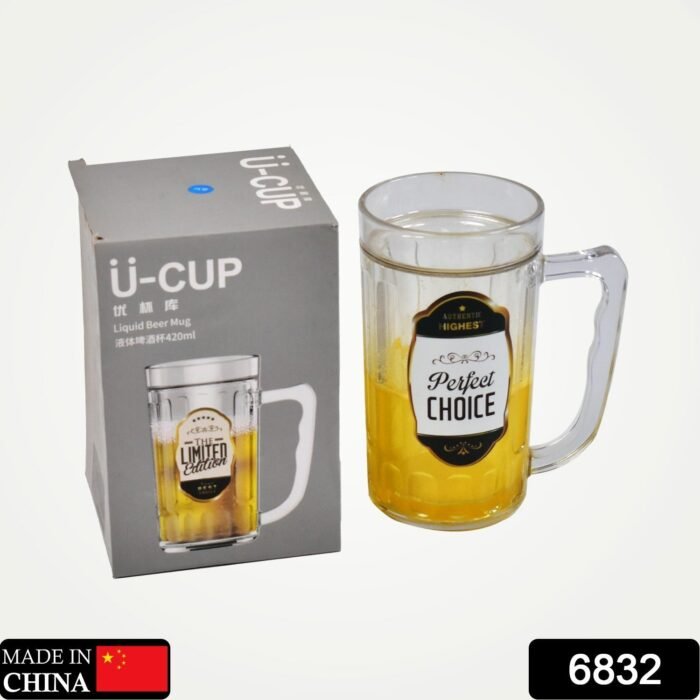 6832 420ml Large Beer Mug with Handle Crystal Clear Lead Free Mug Beer Mug, Beer Glass | Perfect for Home, Bars and parties-1Piece.