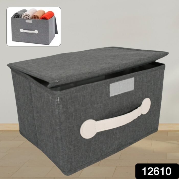 Small Foldable Storage Box With Lid And Handles, Cotton And Linen Storage Bins And Baskets Organizer For Nursery, Closet, Bedroom, Home (28Ã—20Ã—16 Cm / 1 Pc) - Image 2