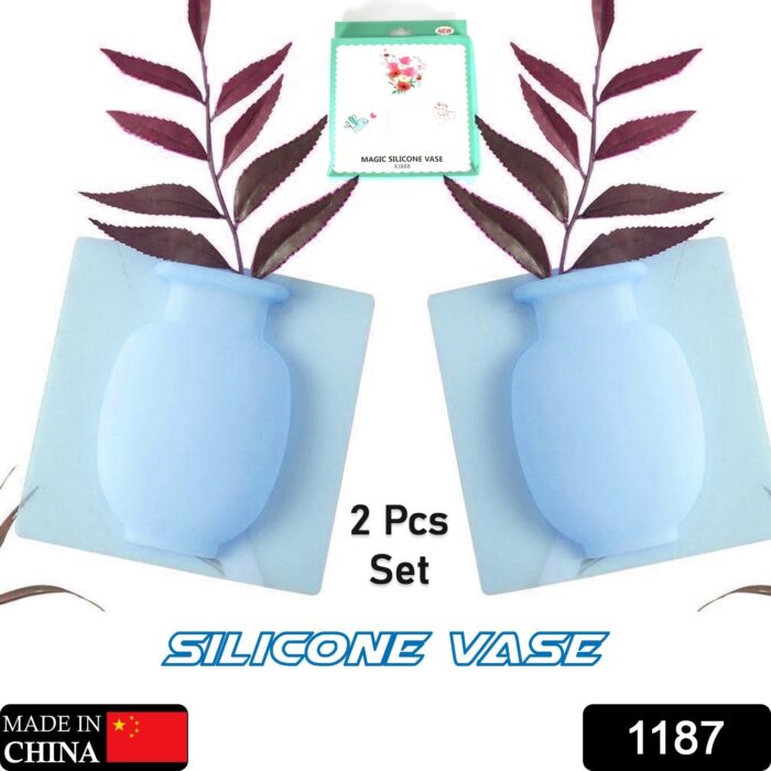 Wall Hanging Silicone Flower Pot Sticker Plant Rack For Decoration (Multicolour) (2 Pc Set) - Image 2