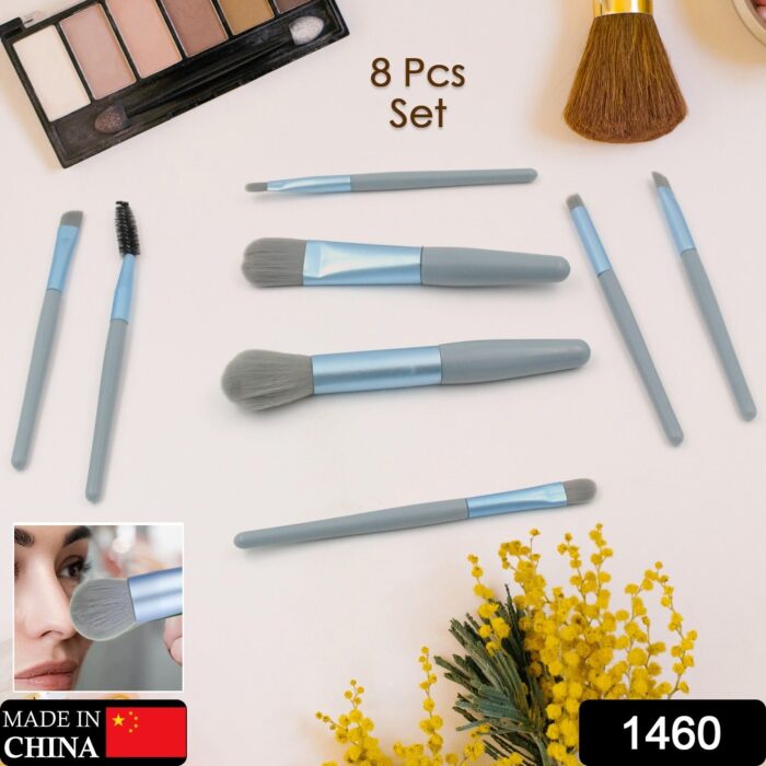 8 Pcs Mini Makeup Brush Set With Case, Portable Foundation Brush Kit Travel, Premium Synthetic Bristles Cosmetic Brush Set For Powder Blending Blush Eyeshadow Lipstick (Mix Color 8 Pcs Set) - Image 1