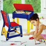 Study Table And Chair Set For Boys And Girls With Small Box Space For Pencils Plastic High Quality Study Table (Red/Blue/Yellow)
