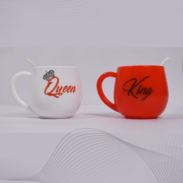 4764 King & Queen Printed Couple Matching Coffee/Tea Plastic Coffee Mug (300ml Set of 2)