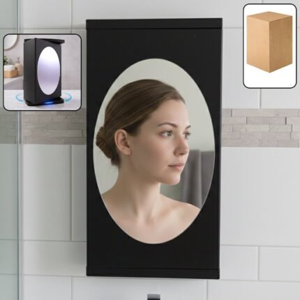 Wall Mounted Black Rotating Storage Cabinet Organizer (1 Pc, 22x42 Cm)