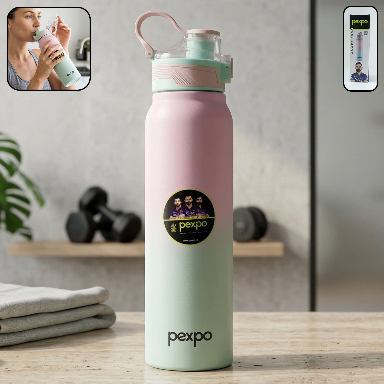 01_21255e5e-3612-4e50-90d5-d77afe0cd55a.jpg Pexpo Amaze Hot & Cold Insulated Stainless Steel Water Bottle - 1000 ML - Image 1