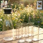 Prexo Plastic Water Jug and Drinking Glass Set (1 Jug 1000ML, 6 Glasses 300ML)