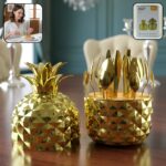 Stainless Steel Golden Cutlery Set with Pineapple Storage Stand (24 Pc Set)