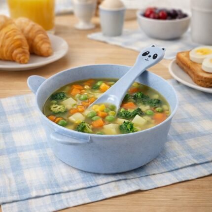 Wheat Straw Kids Soup Bowl with Matching Spoon (240ML, 1 Set )