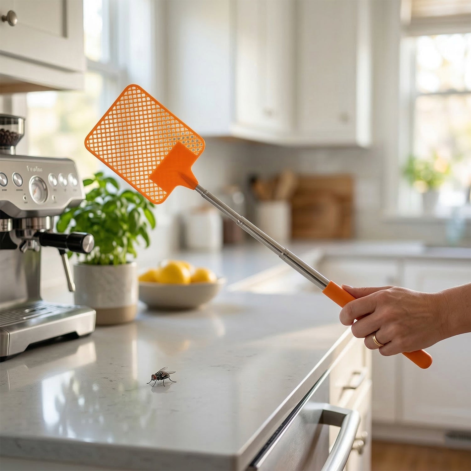 01_dfe9683f-8480-46ac-8710-a318b6522332.jpg Multipurpose Plastic Fly Swatter With Extendable Handle (1 Pc, 63 Cm) - Image 1