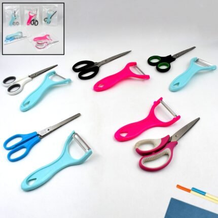 Stainless Steel Kitchen Scissors & Multipurpose Peeler (2 Pc Set, Mix Design)