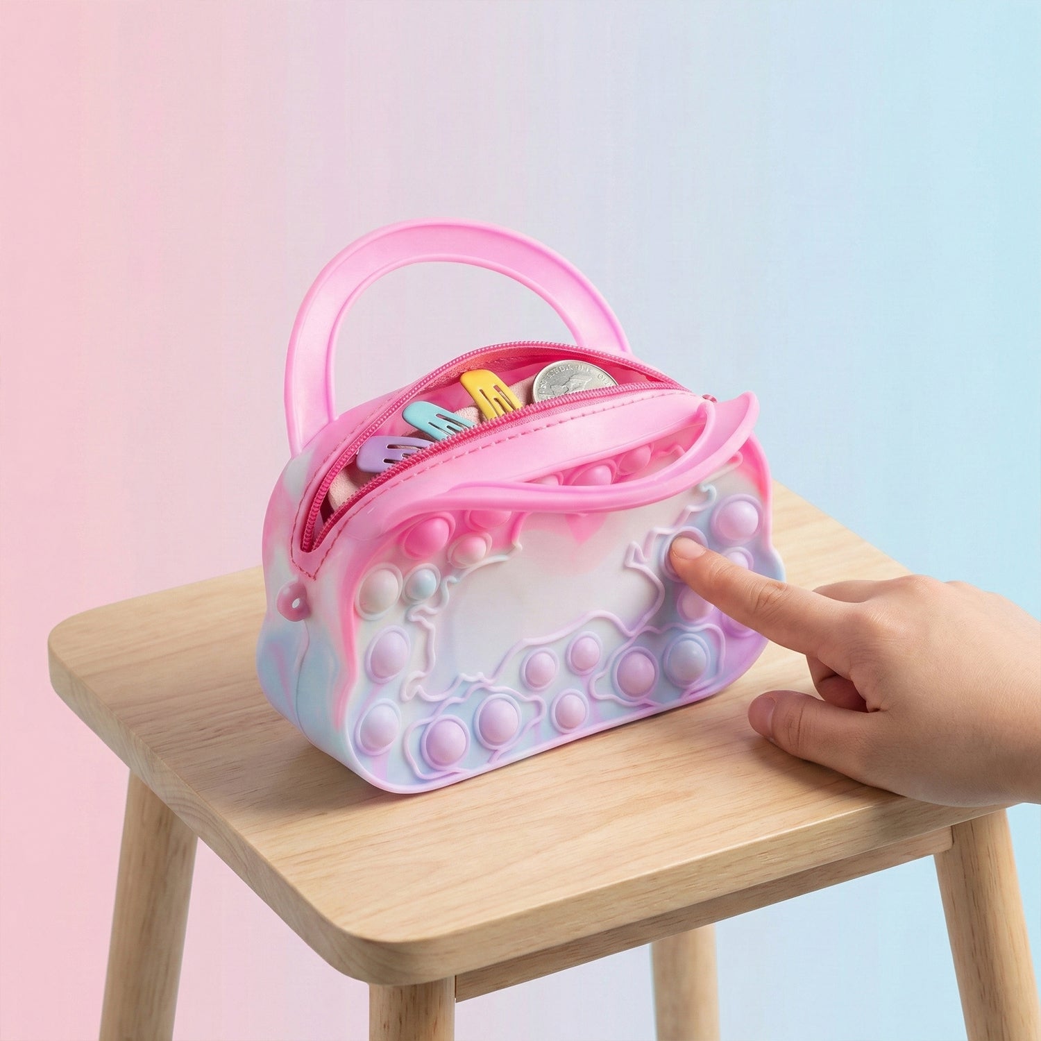 03_64c72eb3-eb2c-4625-8f08-e8921f44f0f3 Silicone Pop It Coin Purse with Zipper and Handle (1 Pc) - Image 1