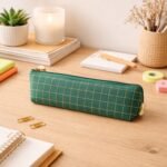 Premium Green Grid Printed Zipper Pencil Pouch Organizer (1 Pc) - Image 5