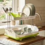 Prexo 2 Layer Kitchen Dish Drying Rack with Drain Tray (1 Set) - Image 3