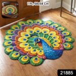 Peacock Design Round Floor Mat, 58x58 cm - Image 2