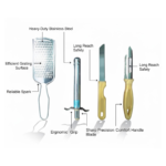 4In1 Combo - Stainless Steel Kitchen Lighter, Knife, Peeler and Smooth Grater (Multicolor)