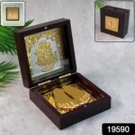 Golden Charan Paduka in Wooden Box – Spiritual Gift & Pooja Accessory - Image 2