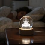3D Crystal Lakshmi Ball LED Night Lamp with Wooden Base - Image 3