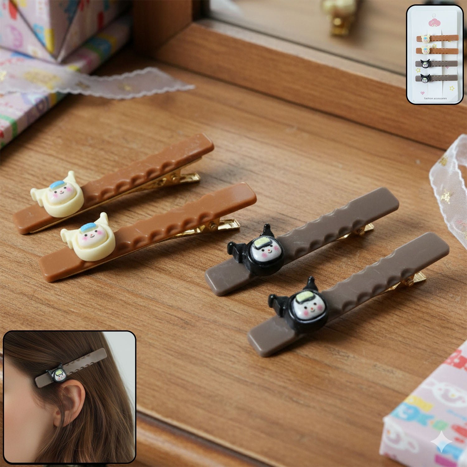 CartoonHairClip-WOSKU-01 Cute Character Decorative Hair Clip Set (4 Pc) - Image 1