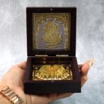 Golden Charan Paduka in Wooden Box – Spiritual Gift & Pooja Accessory - Image 3