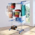 3 Layer Foldable Clothes Drying Stand Rack with Wheels (1 Pc) - Image 3