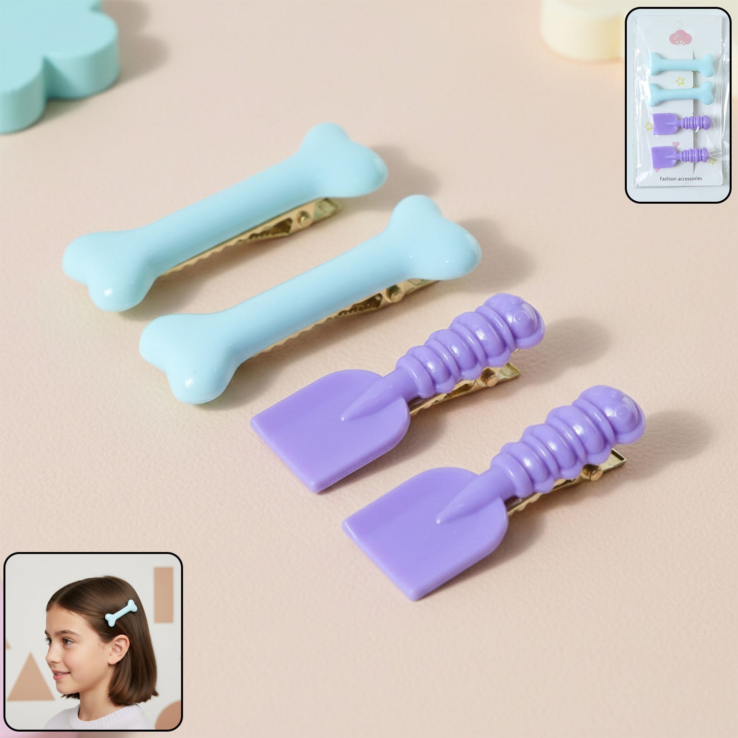 CuteCartoonHairClips-WOSKU-01 Cute Cartoon Hair Clip Set (4 Pc) - Image 1