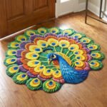Peacock Design Round Floor Mat, 58x58 cm - Image 5