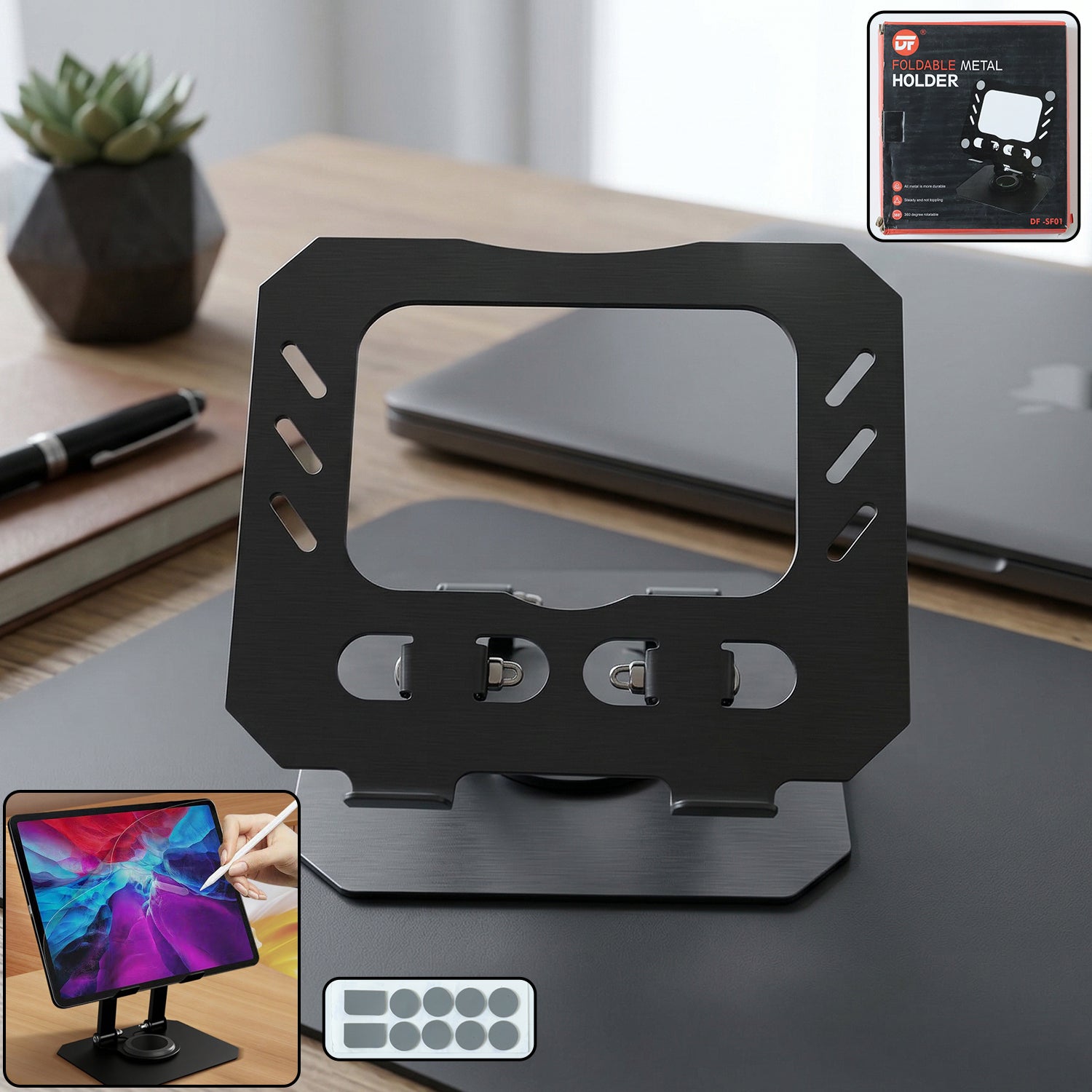 Foldablemetalholder-WOSKU-01.jpg Foldable Adjustable Metal Laptop Stand (1 Pc) - Image 1