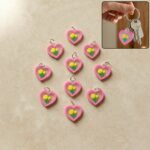 Cute Heart Flower Design Bag Charm Keychain Set (10 Pc)