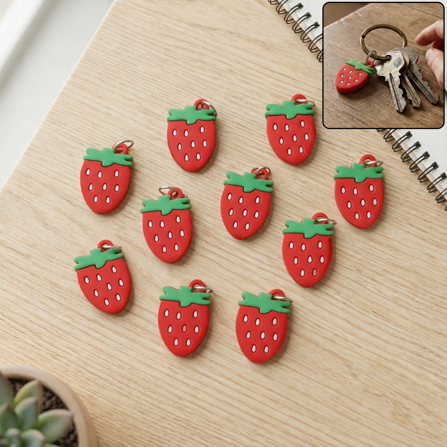 KeyChainAccessoriesairstrawberry-WOSKU-01.jpg Strawberry Design Bag Charm Keychain Set (10 Pc) - Image 1