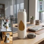 Premium Glass Water Bottle with Mobile Phone Holder (1 Pc, 380 ML)