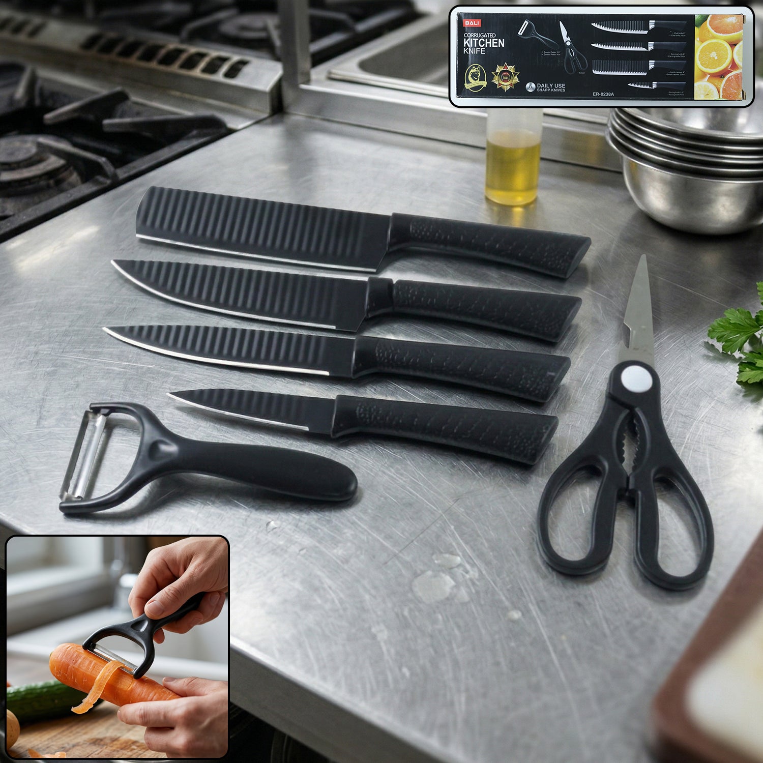 StainlessSteelKnifeSet-WOSKU-01.jpg 6 In 1 Premium Kitchen Knife Set (1 Set) - Image 1