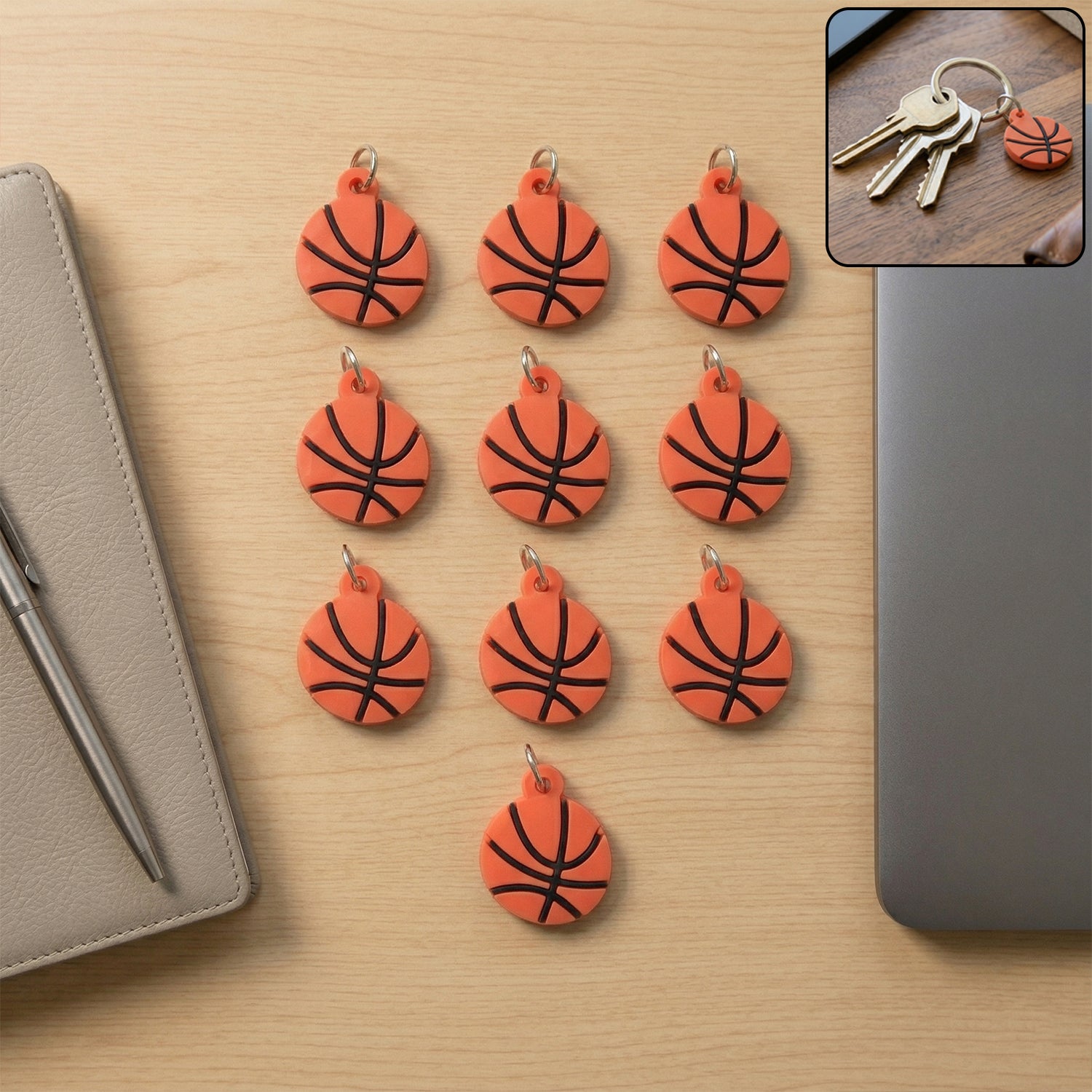 keychain1_96e204e4-0849-4ca6-8f7e-edc97bb4eb4f.jpg Basketball Design Bag Charm Keychain Set (10 Pc) - Image 1