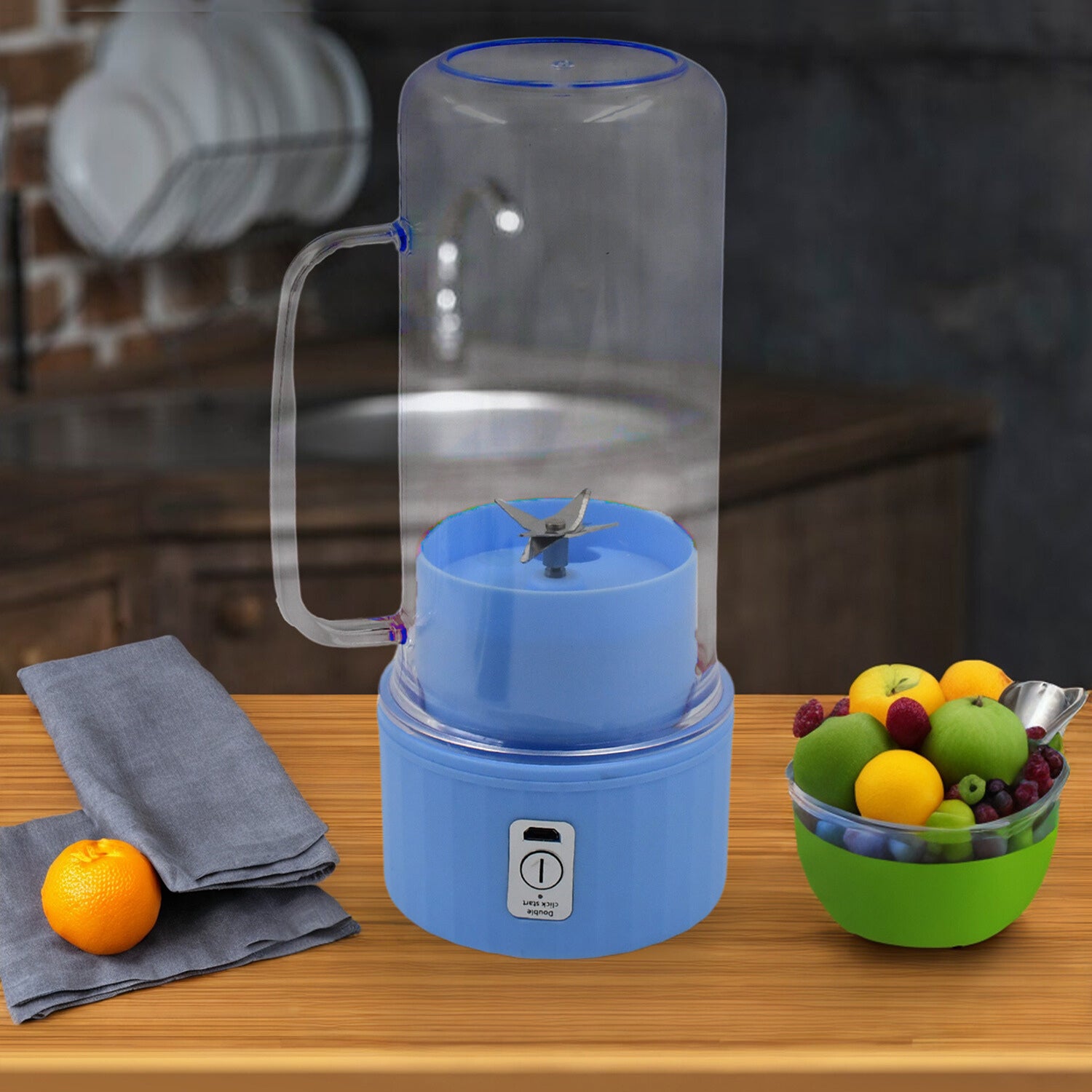 Portable Electric Juicer with Handle & Straw – USB Rechargeable, 6 Blades (500 ML)