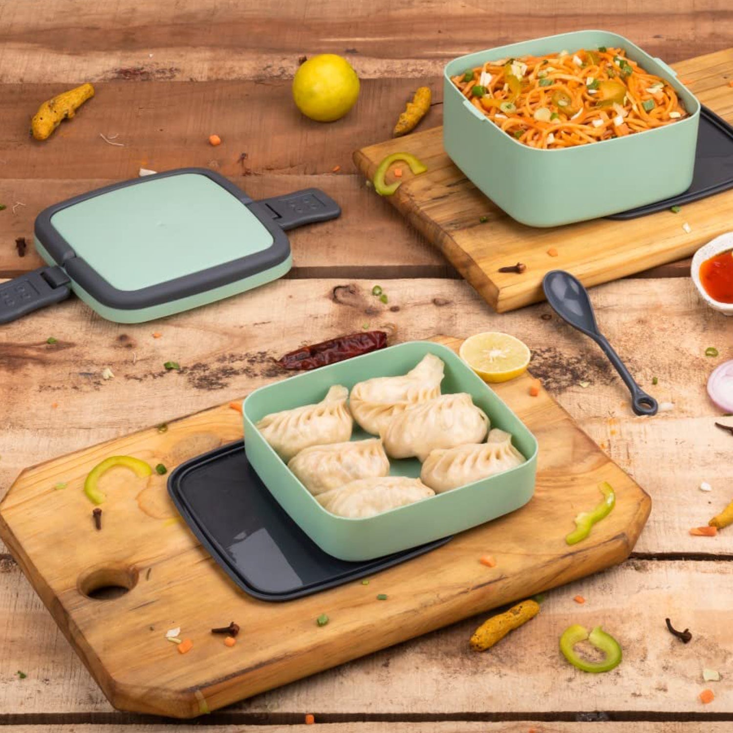 GREEN DOUBLE-LAYER PORTABLE LUNCH BOX