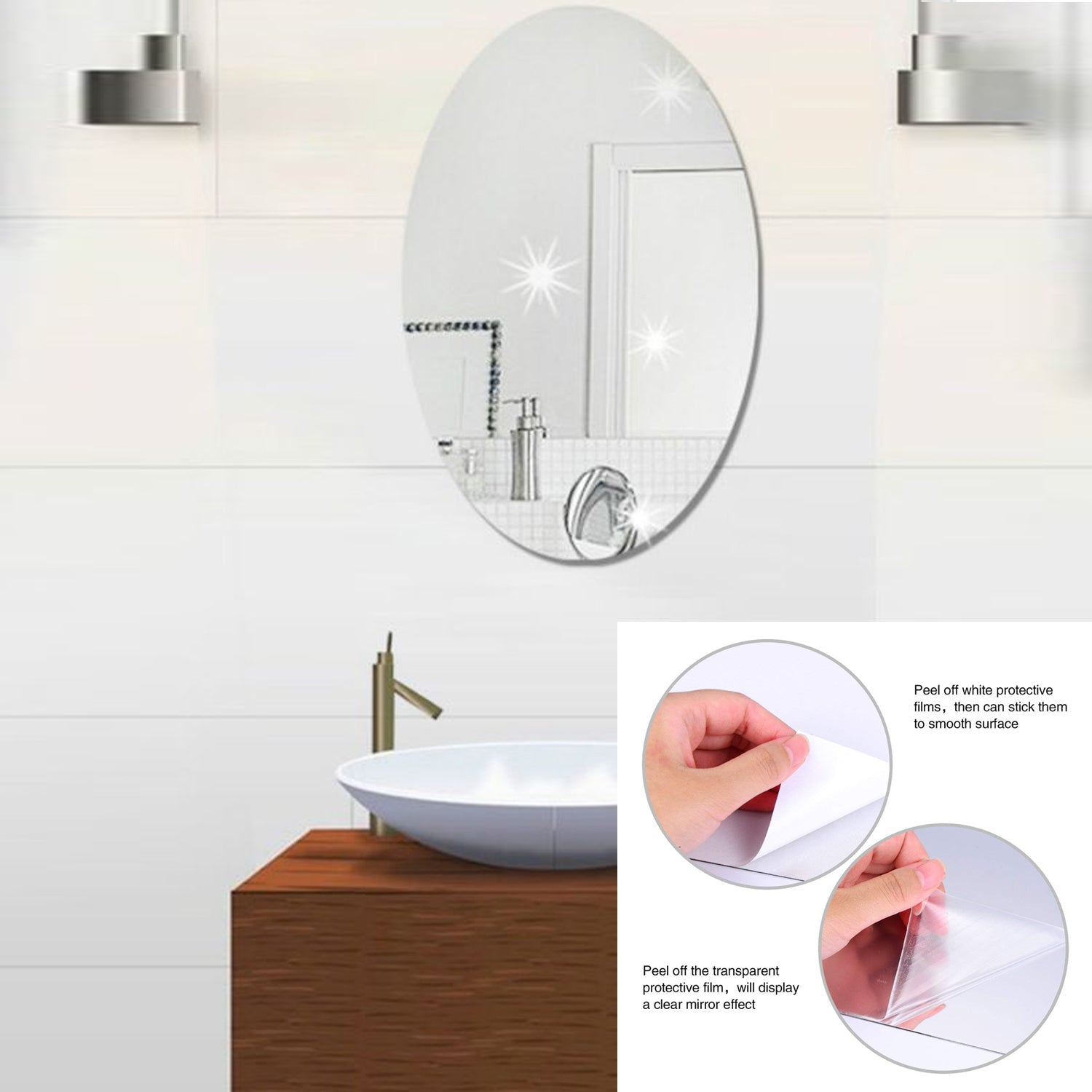 Oval Shape 3D Mirror Sticker (2 Pc Set)