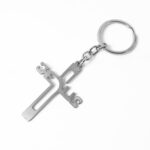 Elegant Metal Cross Keychain with Gujarati "Jesus" Script – Religious Faith Key Ring - Image 5