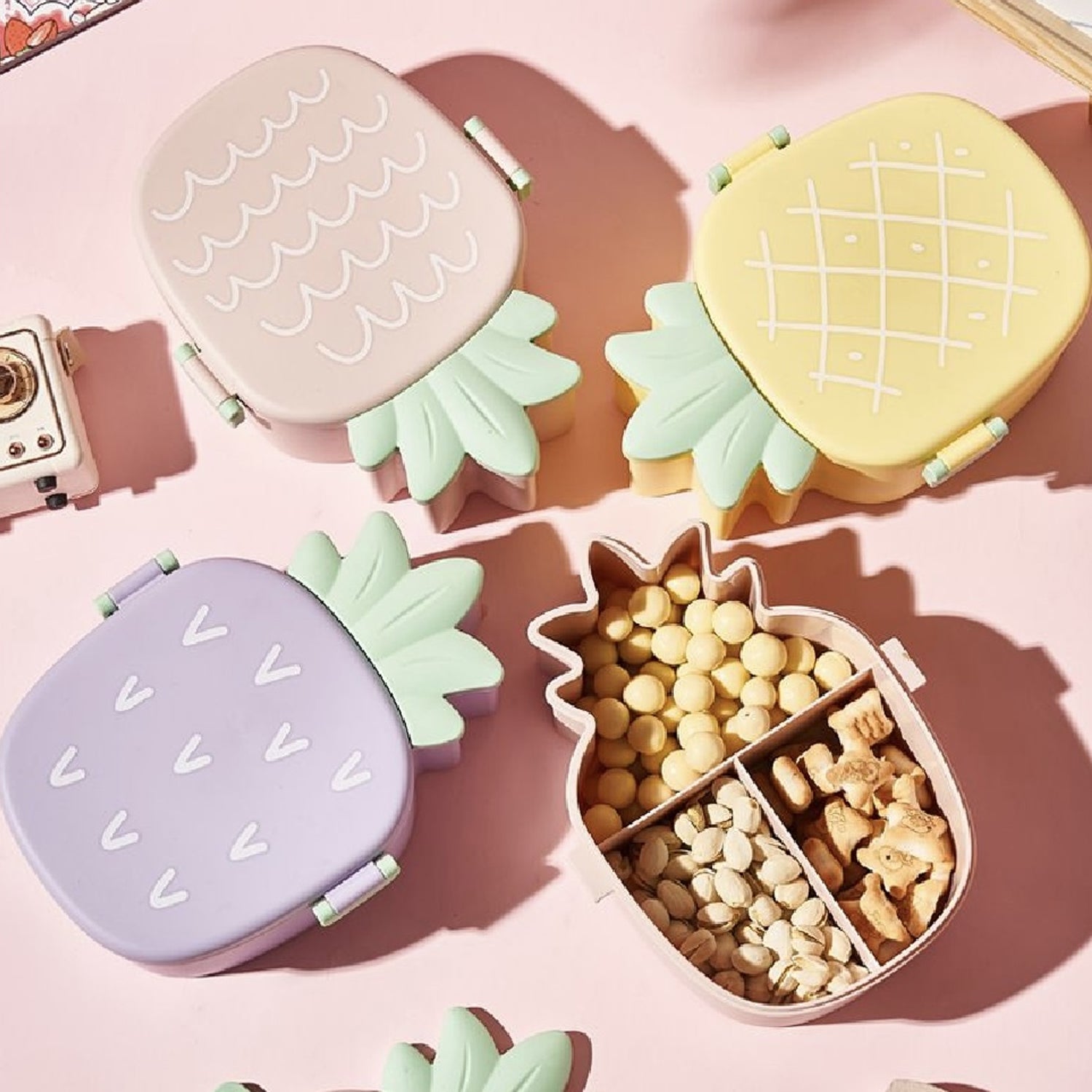 Kids Lunch Box Cute Pineapple Shaped Bento Box with Fork Spoon  Office Lunch Box (1 Pc )