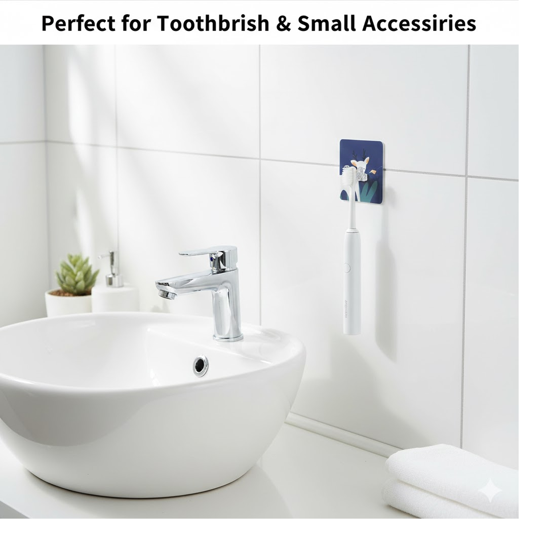 Self-Adhesive Wall Hook – Drill-Free, Waterproof & Oil-Proof Toothbrush, (1 Pc)