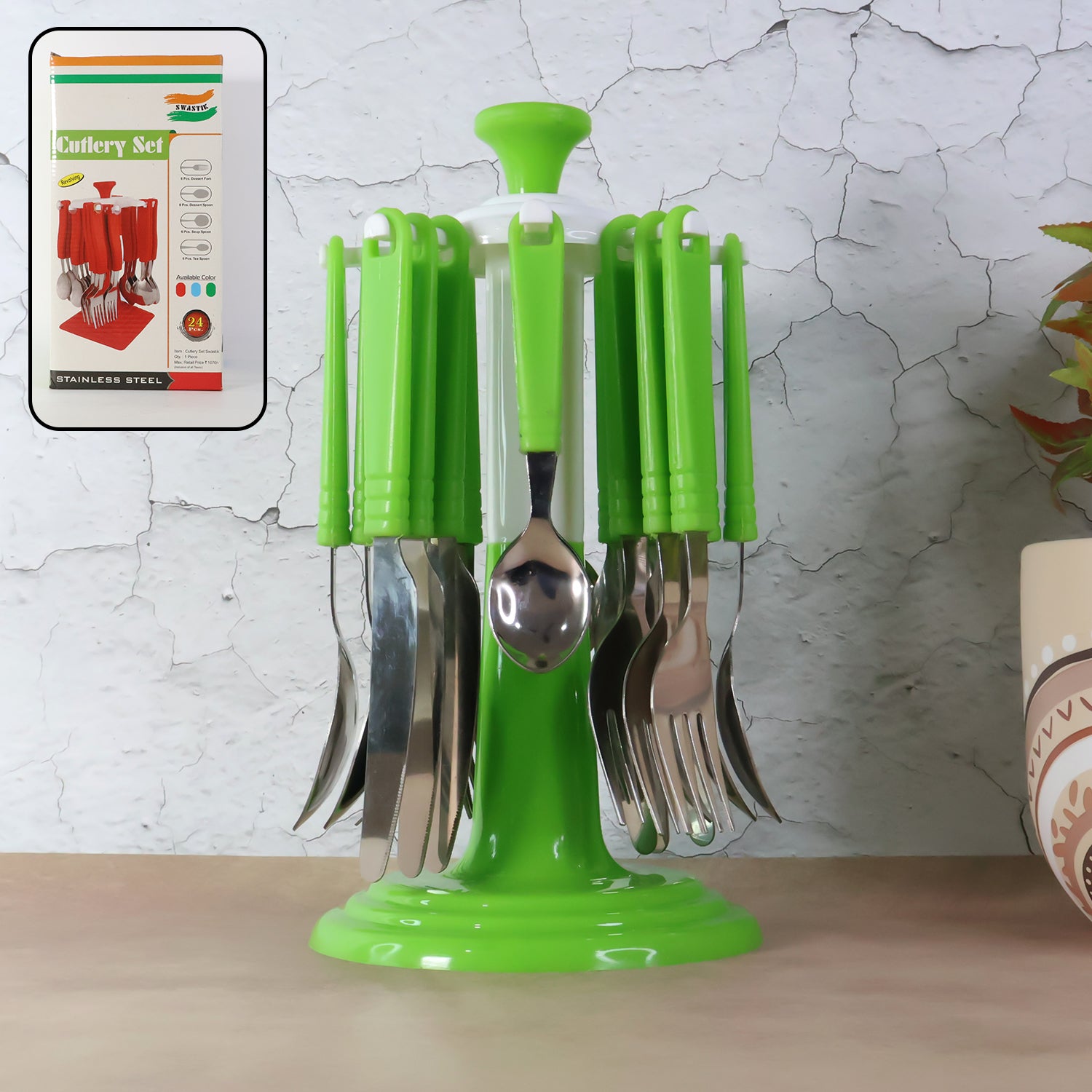 Stainless Steel Cutlery Set with Stand - (24 Pc)