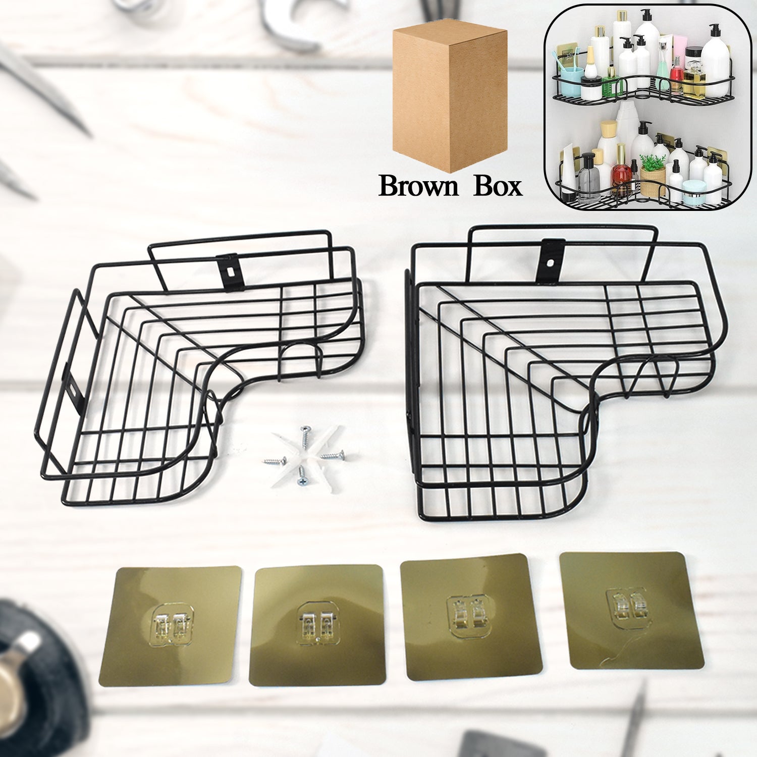 Metal Shower Shelf, Shower Shelf without Drilling (2 Pc)