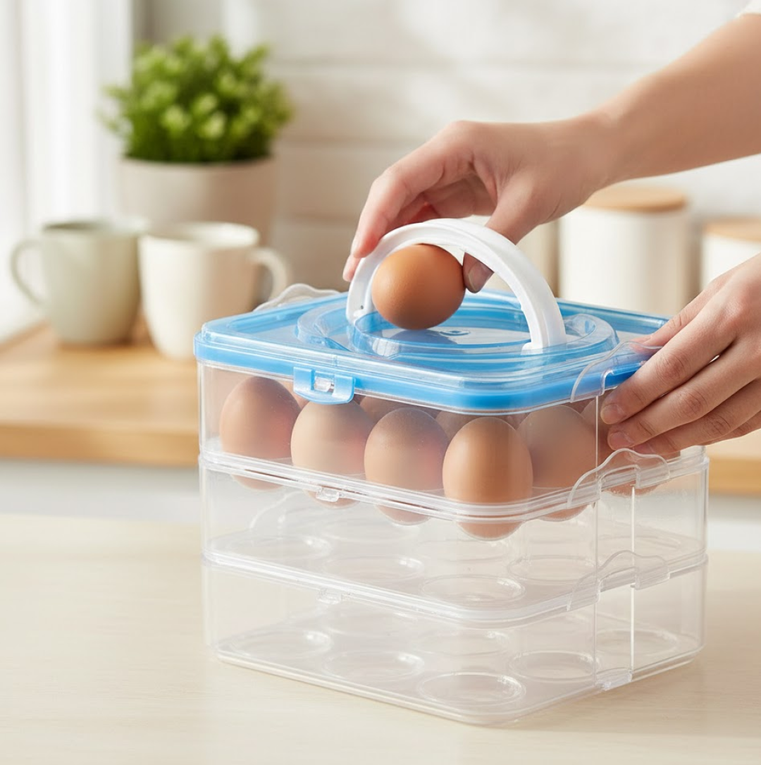 2092621398 fff083ff 6dac 46d6 abac 8e058b85f7ea 3-Layer Plastic Refrigerator Egg Storage Box (36 Grid) - Image 1