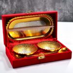 Gold Silver Plated 2 Bowl 2 Spoon Tray Set