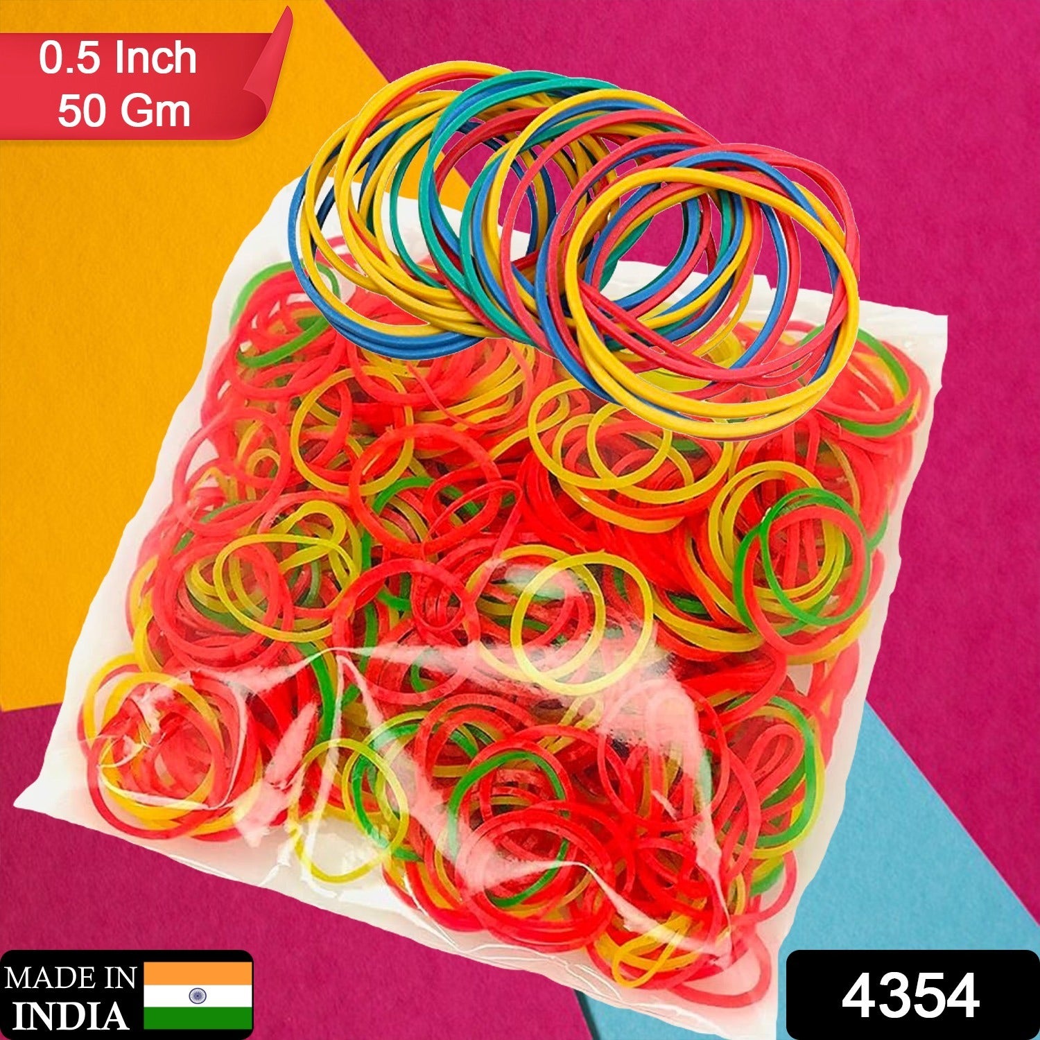 RUBBER BAND FOR OFFICE/HOME AND KITCHEN ACCESSORIES ITEM PRODUCTS, ELASTIC RUBBER BANDS, FLEXIBLE REUSABLE NYLON ELASTIC UNBREAKABLE, FOR STATIONERY, SCHOOL MULTICOLOR (0.5 Inch / 50 Gm), Hair accessories