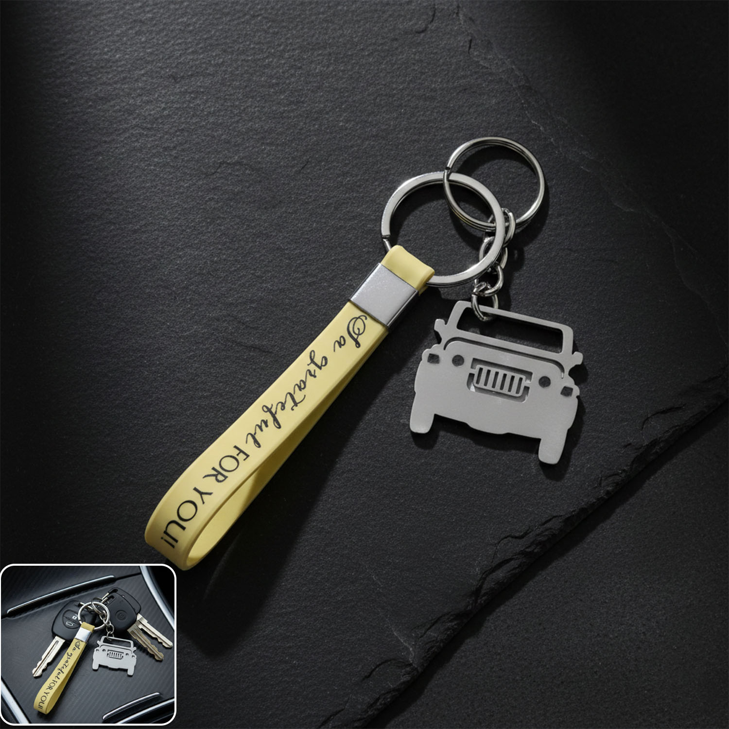 Stylish Dual-Keyring Metal Car Keychain Set (1 Set)