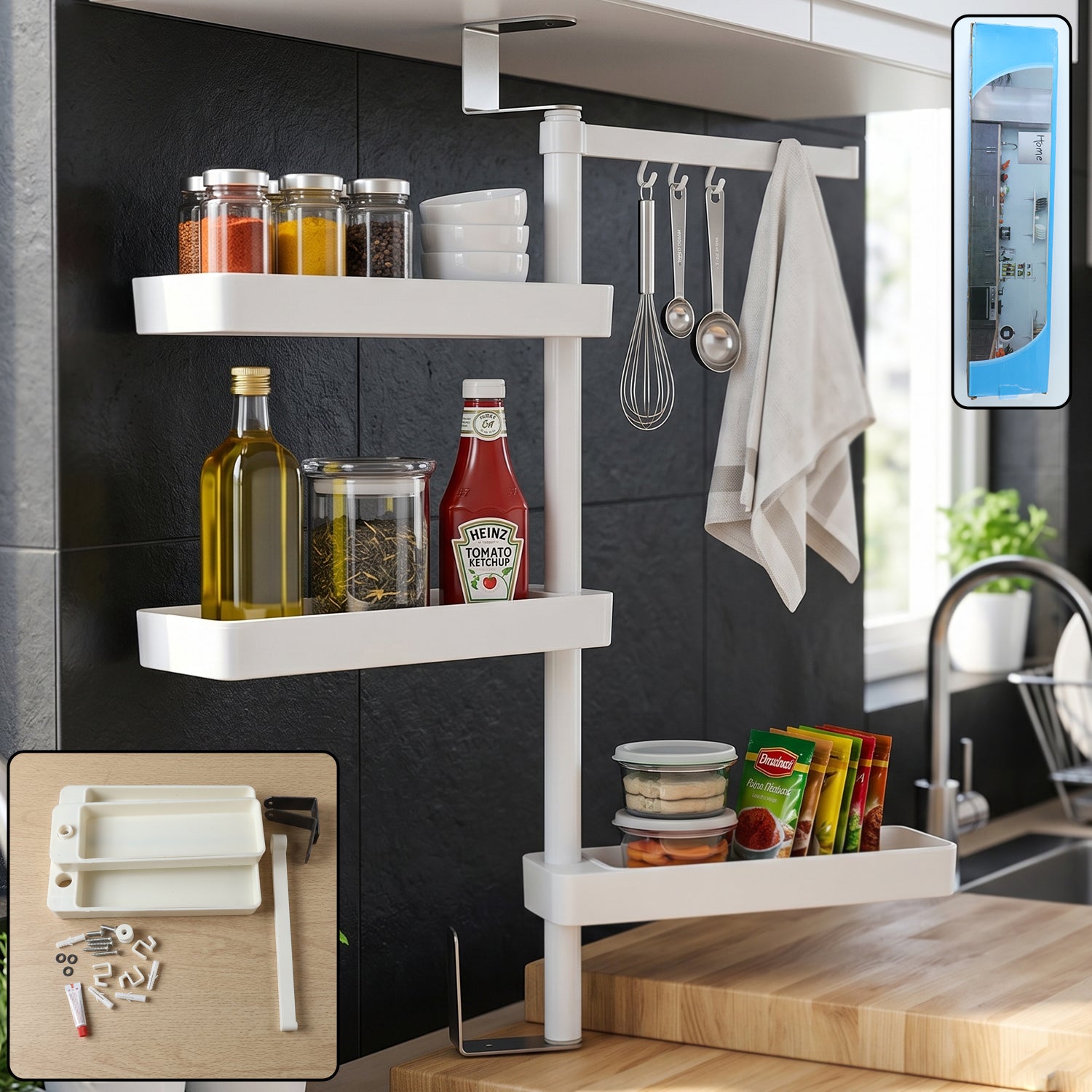 Multipurpose Rotating Shelf Storage Rack 4 Tier (1 Set)