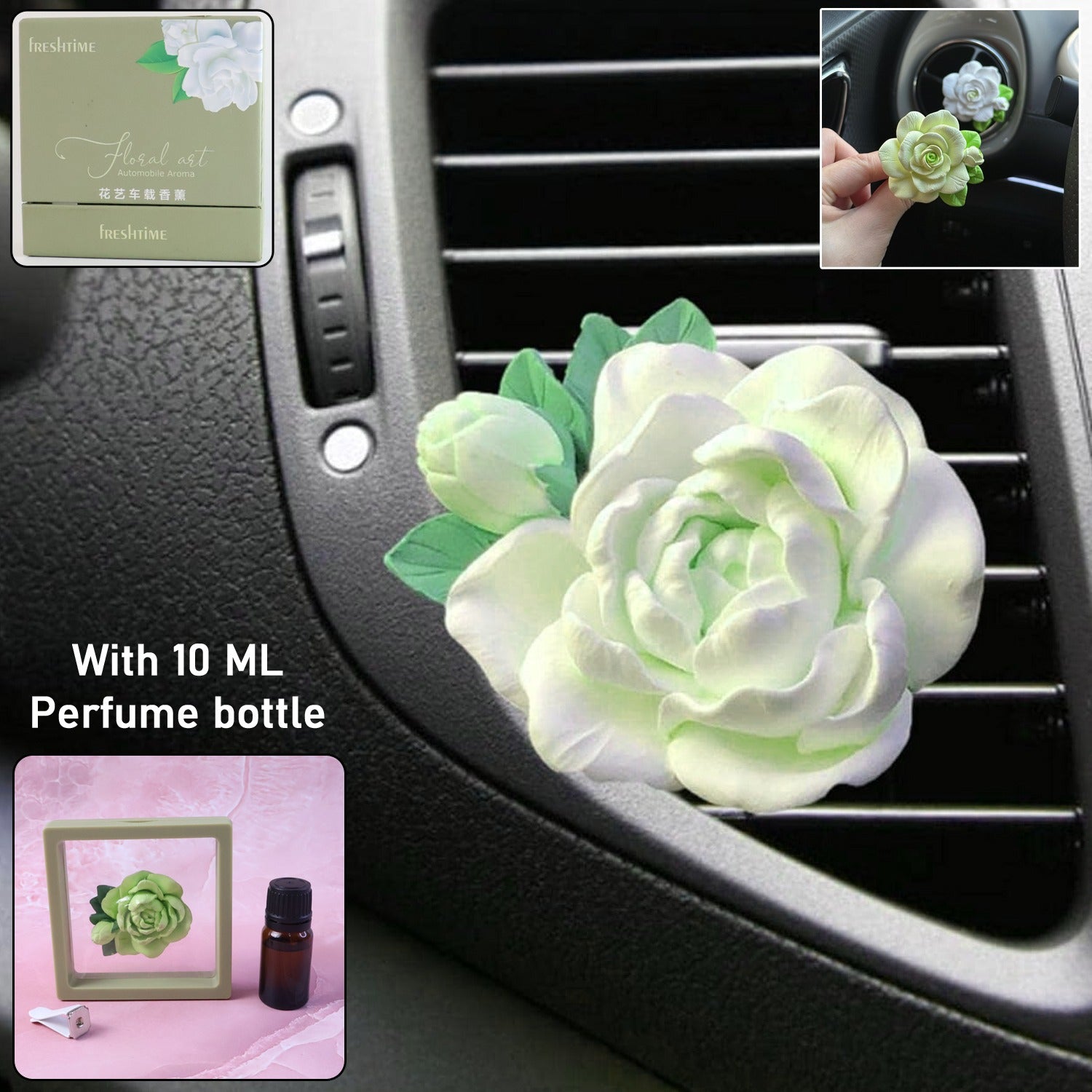 Rose Flower Car Air Freshener Clip for AC Vent with Perfume Bottle 10ML (1 Pc)
